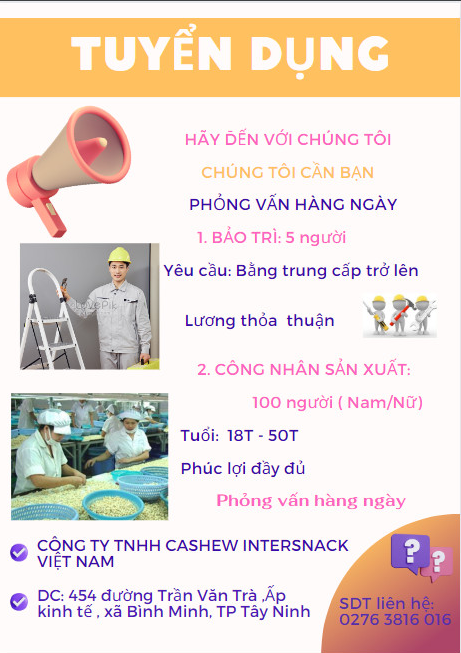 Công ty TNHH Điều Intersnack Việt Nam tuyển dụng