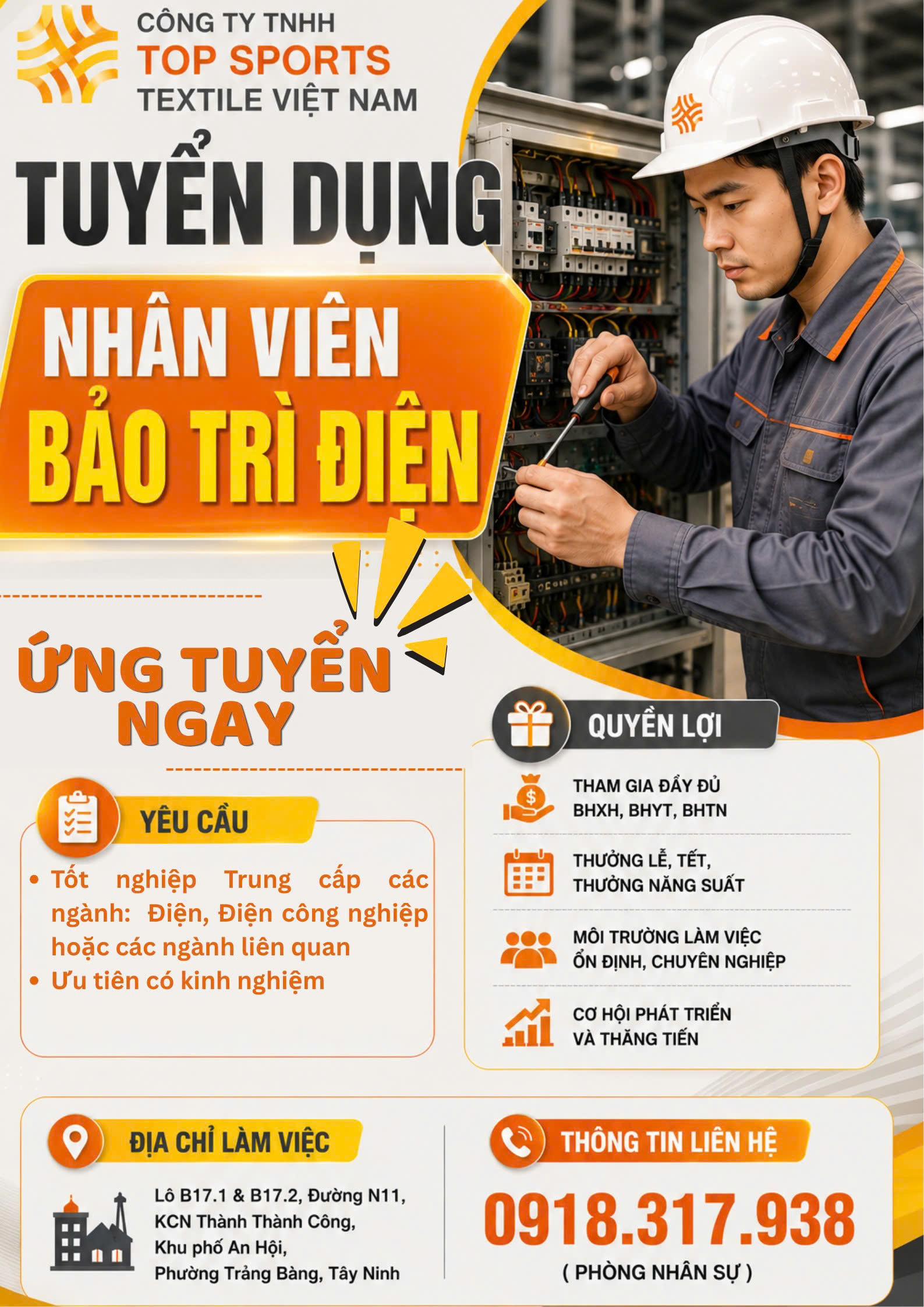 CTy TNHH TOP SPORTS TEXTILE VIỆT NAM Tuyển dụng
